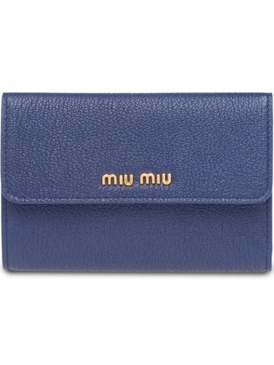 Miu Miu Madras Flap Wallet In Blue