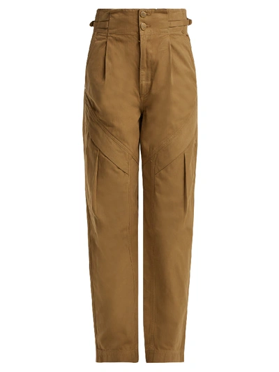 Jean Atelier Gemma Ruffled Cotton Straight-leg Pant In Brown