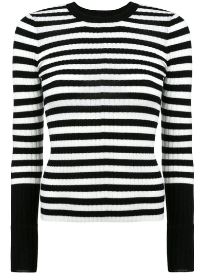 Atm Anthony Thomas Melillo Stripe Rib Merino Wool Sweater In Black/white