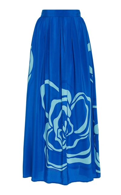 Jaline Amy Pleated High-rise Silk Maxi Skirt In Blue