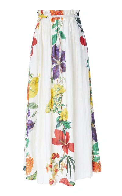 Carolina K Gloria Paper Bag Floral Cotton-blend Maxi Skirt In White