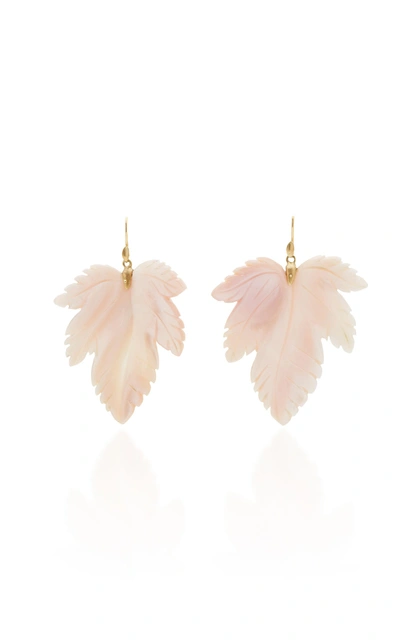 Annette Ferdinandsen M'o Exclusive: Mother Of Pearl Fancy Leaf Earrings In Pink