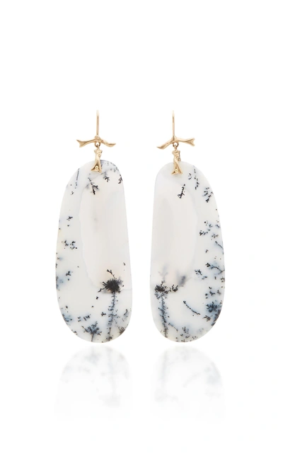 Annette Ferdinandsen M'o Exclusive: One-of-a-kind Dendritic White Opal Branch Earrings In Black/white
