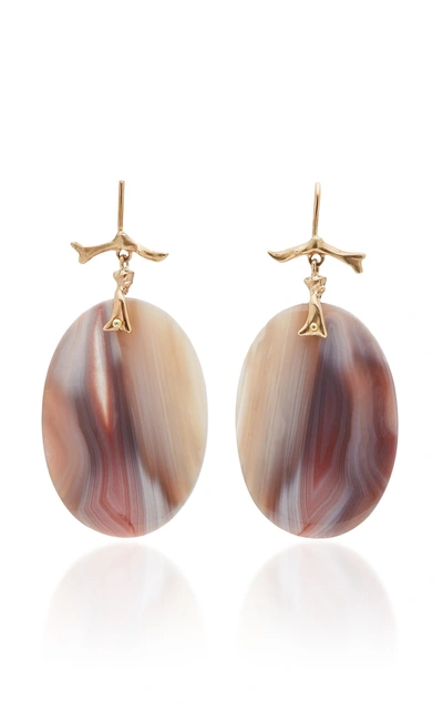 Annette Ferdinandsen M'o Exclusive: One-of-a-kind Pink Banded Agate Branch Earrings