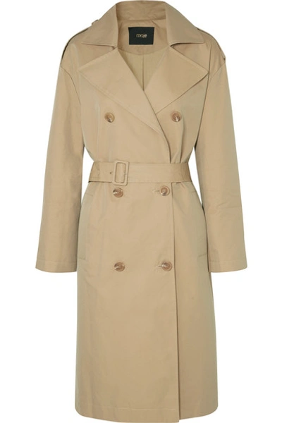 Maje Belted Cotton-canvas Trench Coat In Beige