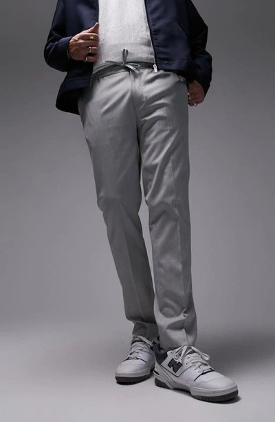 Topman Skinny Smart Drawstring Waist Pants In Grey