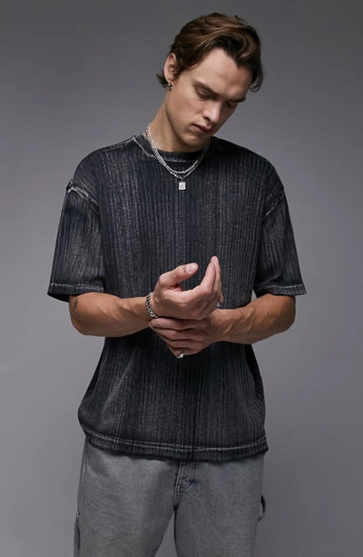 Topman Oversize Cotton Blend Rib T-shirt In Black