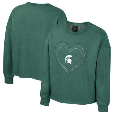 Colosseum Kids' Girls Youth  Green Michigan State Spartans Audrey Washed Fleece Pullover Crewneck Sweatshir