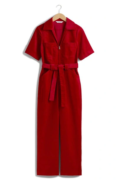 & Other Stories Zip Front Corduroy Jumpsuit In Red