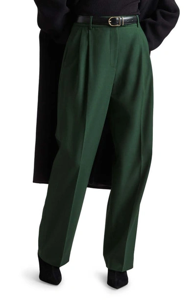 & Other Stories Pleated Straight Leg Trousers In Green