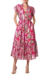 Ciebon Hilma Metallic Floral Print Maxi Dress In Pink