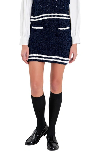 English Factory Chenille Miniskirt In Navy/ White