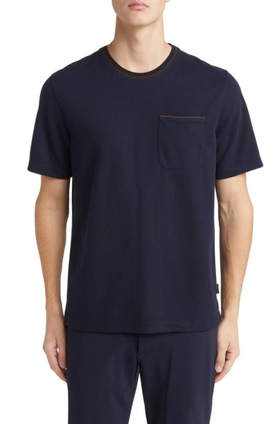Ted Baker Grine Piqué Pocket T-shirt With Suede Trim In Navy