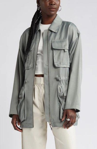 Open Edit Satin Utility Jacket In Green Halo