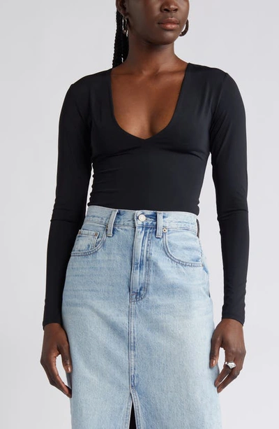 Open Edit Double Layer Bodysuit In Black