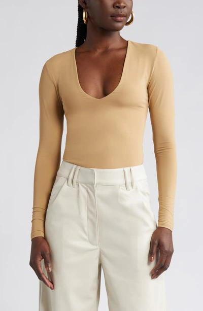 Open Edit Double Layer Bodysuit In Tan Cartouche