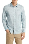 Ted Baker Dunsop Slim Fit Ditsy Leaf Stripe Stretch Button-up Shirt In Light Blue