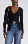Open Edit Rib Snap Cardigan In Black