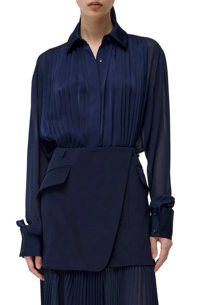 Simkhai Vinka Pleated Button-up Shirt In Midnight