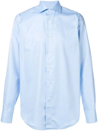 Canali Herringbone Pattern Shirt In Blue