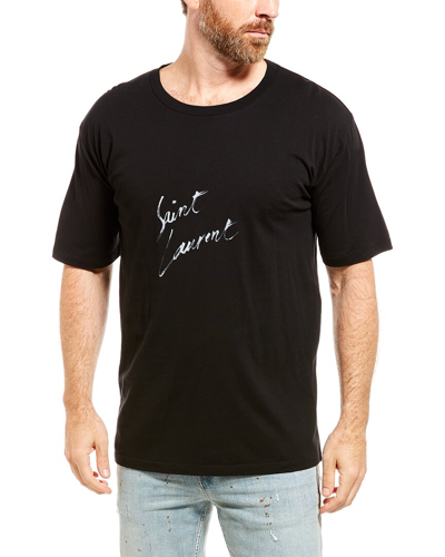 Saint Laurent Signature Logo-print Cotton T-shirt In Black,grey