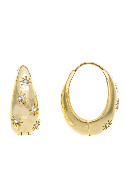 Rivka Friedman Cubic Zirconia Starburst Graduated Huggie Hoop Earrings In 18k Gold Clad