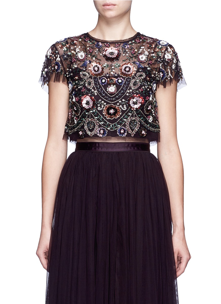 Needle & Thread 'enchanted Lace' Floral Embellished Tulle Top | ModeSens