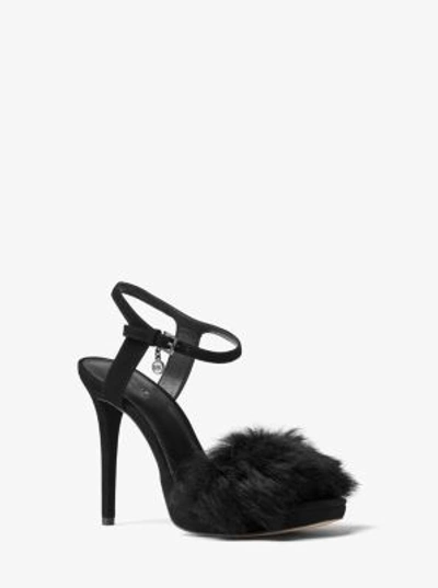 Michael Michael Kors Faye Suede And Rabbit Fur High Heel Platform Sandals  In Black | ModeSens