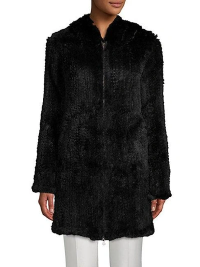 Adrienne Landau Rabbit Fur Zip-front Coat In Black