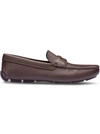 Prada Leather Logo Plaque Loafers In Brown