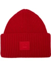Acne Studios Pansy S Face Wool Beanie Hat In Red