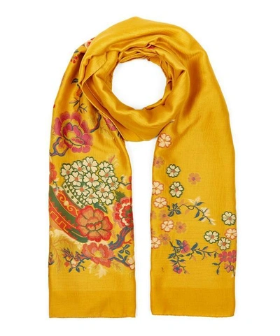 Etro Embroidered Floral Scarf In Yellow