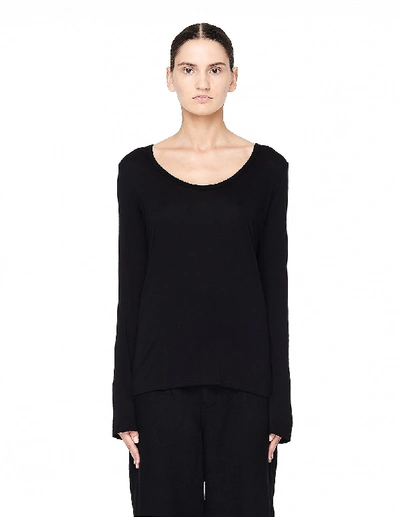 The Row Scoop Neck Cotton Long Sleeve T-shirt In Black