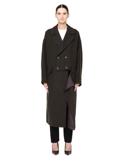 Y's Double Breasted Cocoon Wool Coat In Khaki