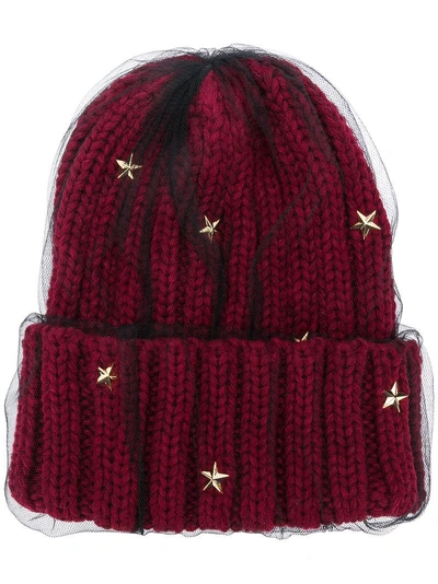 Ca4la Star Embellished Knitted Hat - Red