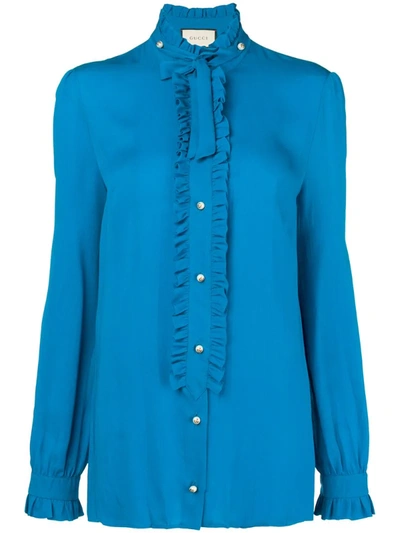 Gucci Ruffle Trim Blouse In Blue