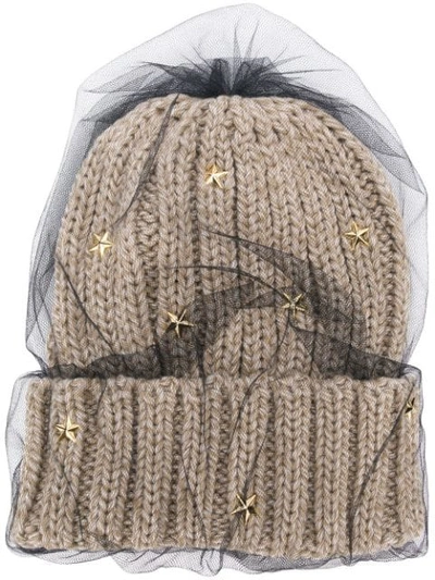 Ca4la Star Embellished Knitted Hat In Neutrals