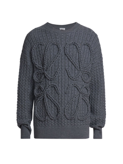 Loewe Anagram Cable-knit Wool Jumper In Dark Grey Melange