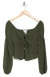Kirious Sweetheart Neck Long Sleeve Top In Army Green