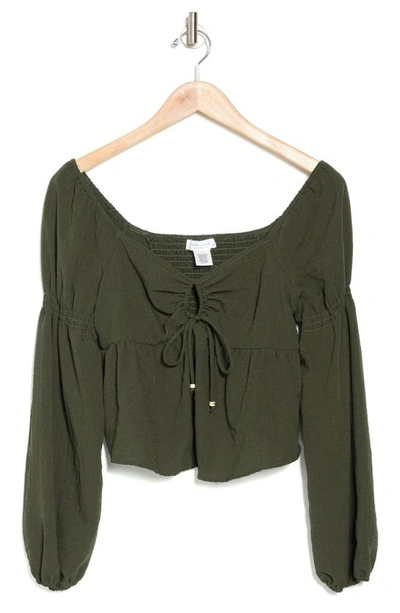 Kirious Sweetheart Neck Long Sleeve Top In Army Green