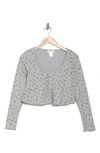 Kirious Long Sleeve Button Front Crop Top In H.grey Multi