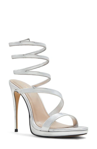 Aldo Katswirl Ankle Wrap Platform Sandal In Silver