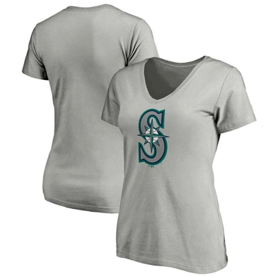 Fanatics Branded Heathered Gray Seattle Mariners Core Official Logo V-neck T-shirt