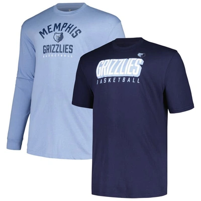 Fanatics Branded Navy/light Blue Memphis Grizzlies Big & Tall Short Sleeve & Long Sleeve T-shirt Set In Navy,light Blue