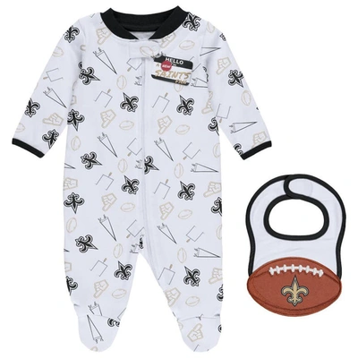 Wear By Erin Andrews Babies' Newborn & Infant  White New Orleans Saints Sleep & Play Full-zip Sleeper & Bib S In Black