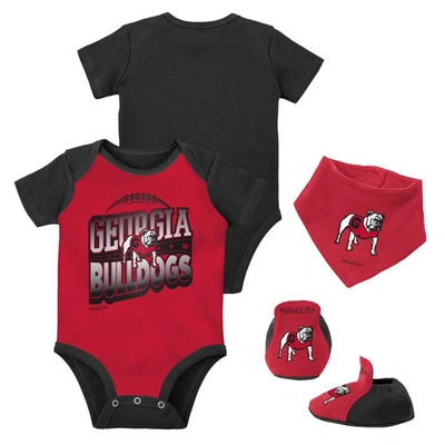Mitchell & Ness Baby Boys And Girls  Black, Red Georgia Bulldogs 3-pack Bodysuit, Bib And Bootie Set In Black,red