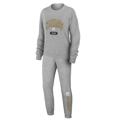 Wear By Erin Andrews Heather Gray Pittsburgh Steelers Knit Long Sleeve Tri-blend T-shirt & Pants Sle