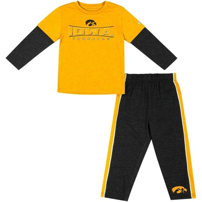 Colosseum Kids' Toddler  Gold/black Iowa Hawkeyes Long Sleeve T-shirt & Trousers Set