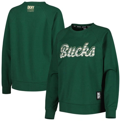 Dkny Sport Hunter Green Milwaukee Bucks Regina Raglan Pullover Sweatshirt