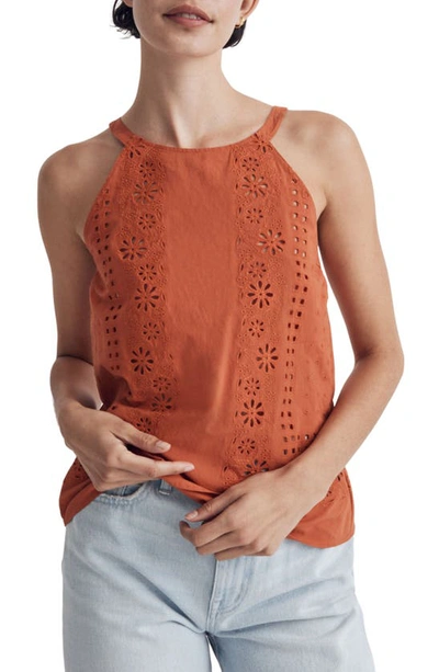 Madewell Eyelet A-line Halter Top In Copperwashed Orange